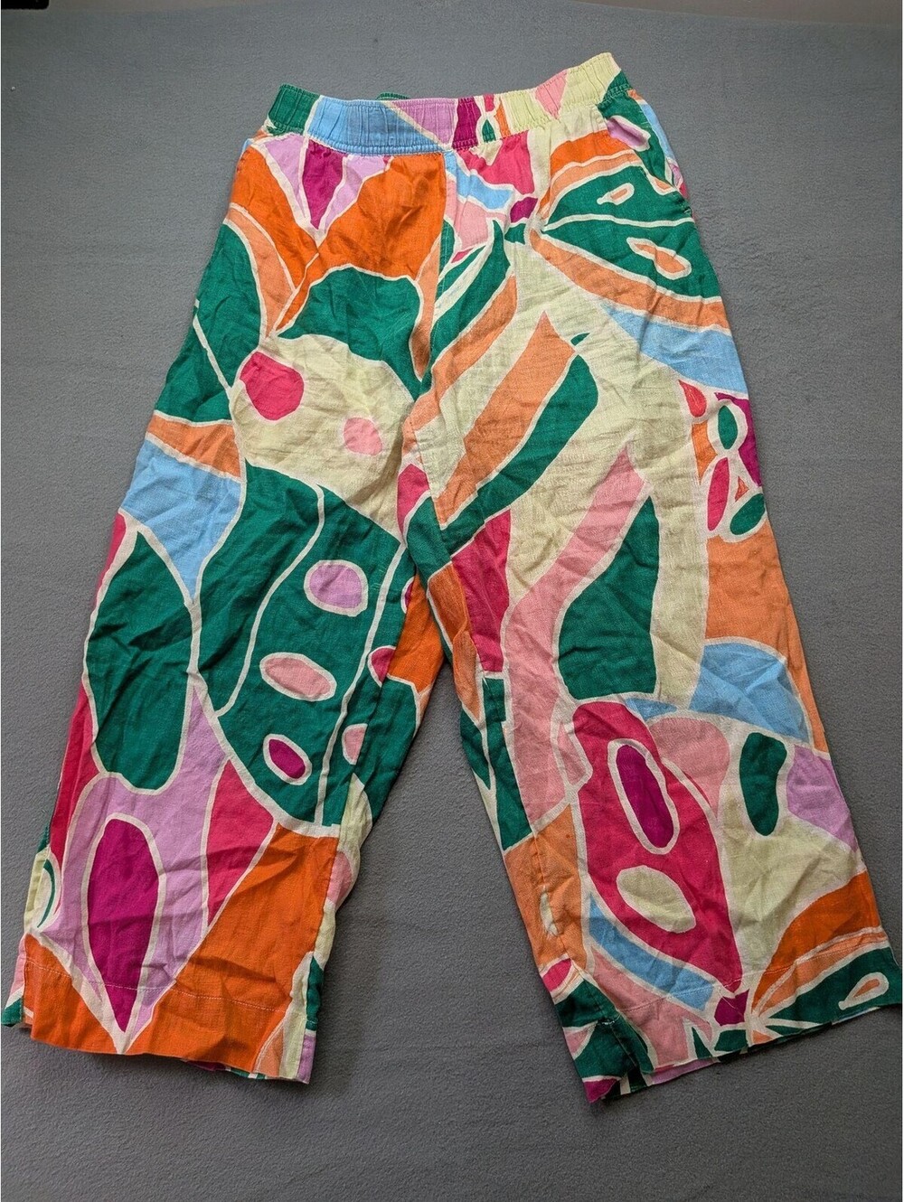 Christian Siriano Pants Womens M Multicolor Linen Wide Leg Elastic Waist Floral